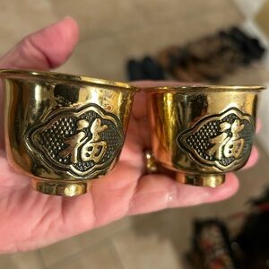 2 MINI BRASS BUDDHIST CEREMONIAL CUPS 2”
